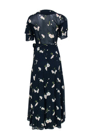 Current Boutique-Reformation - Navy Floral Print Short Sleeve Wrap Maxi "Layley" Dress Sz S