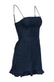 Current Boutique-Reformation - Navy Sleeveless Linen Mini Sheath Dress w/ Ruffle Hem Sz 2