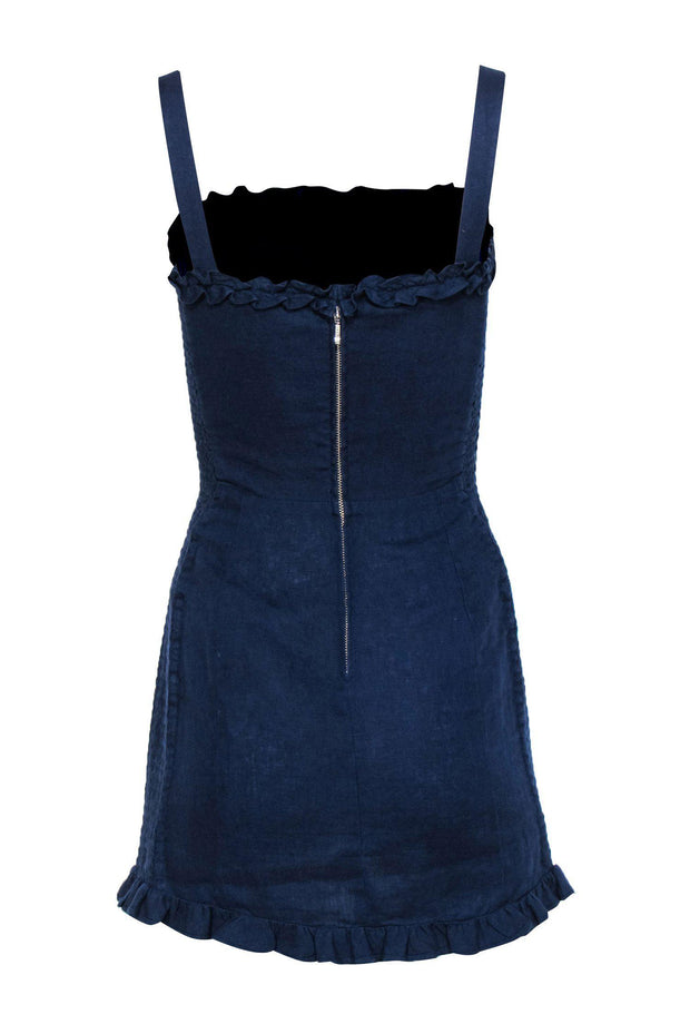 Current Boutique-Reformation - Navy Sleeveless Mini Sheath Dress w/ Ruffle Trim Sz 4