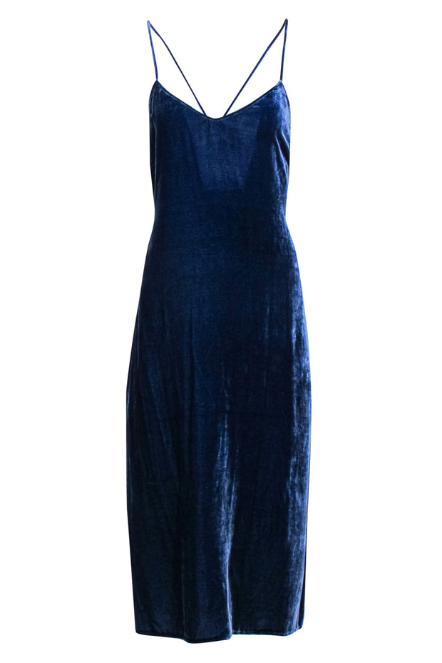 Current Boutique-Reformation - Navy Velvet Sleeveless Strappy "Moore" Maxi Dress Sz S