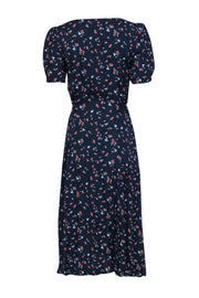 Current Boutique-Reformation - Navy, White & Red Floral Print Puff Sleeve Button-Up Dress Sz 8