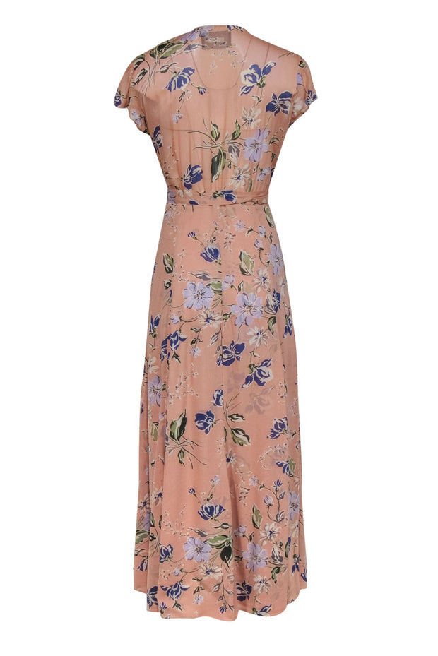 Current Boutique-Reformation - Pink, Blue & Green Floral Print Maxi Wrap Dress Sz L