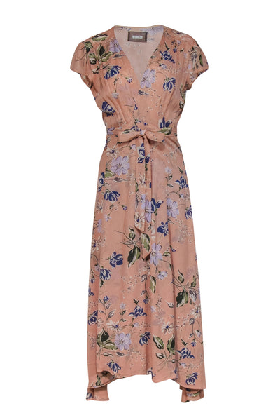 Current Boutique-Reformation - Pink, Blue & Green Floral Print Maxi Wrap Dress Sz L