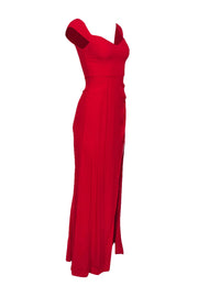 Current Boutique-Reformation - Red Fitted Cap Sleeve Ruffled Strap Gown Sz 0