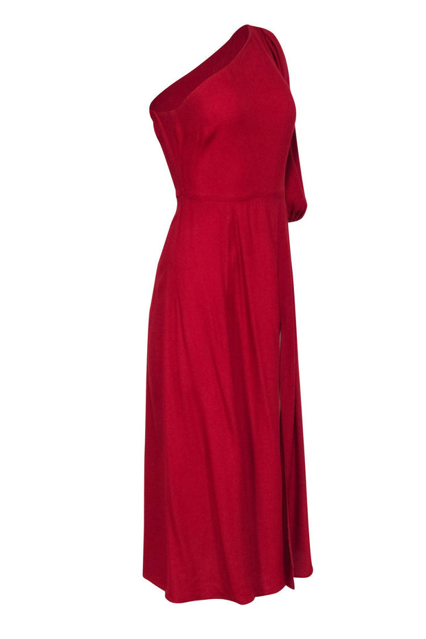 Current Boutique-Reformation - Red One Shoulder Maxi Dress w/ Puffed Sleeve Sz 2