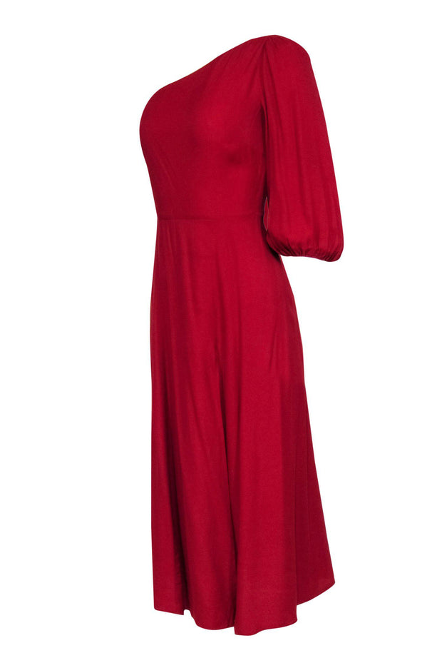 Current Boutique-Reformation - Red One Shoulder Maxi Dress w/ Puffed Sleeve Sz 2