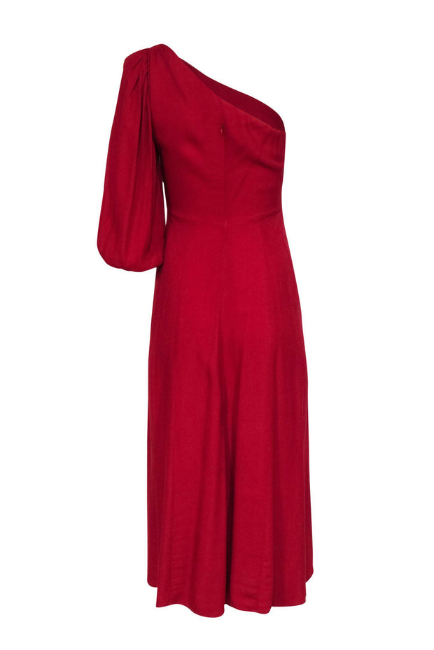 Current Boutique-Reformation - Red One Shoulder Maxi Dress w/ Puffed Sleeve Sz 2