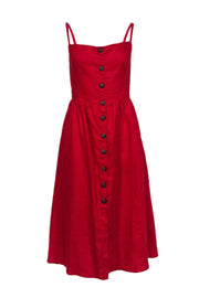 Current Boutique-Reformation - Red Sleeveless Button-Up Linen Midi Dress Sz 12