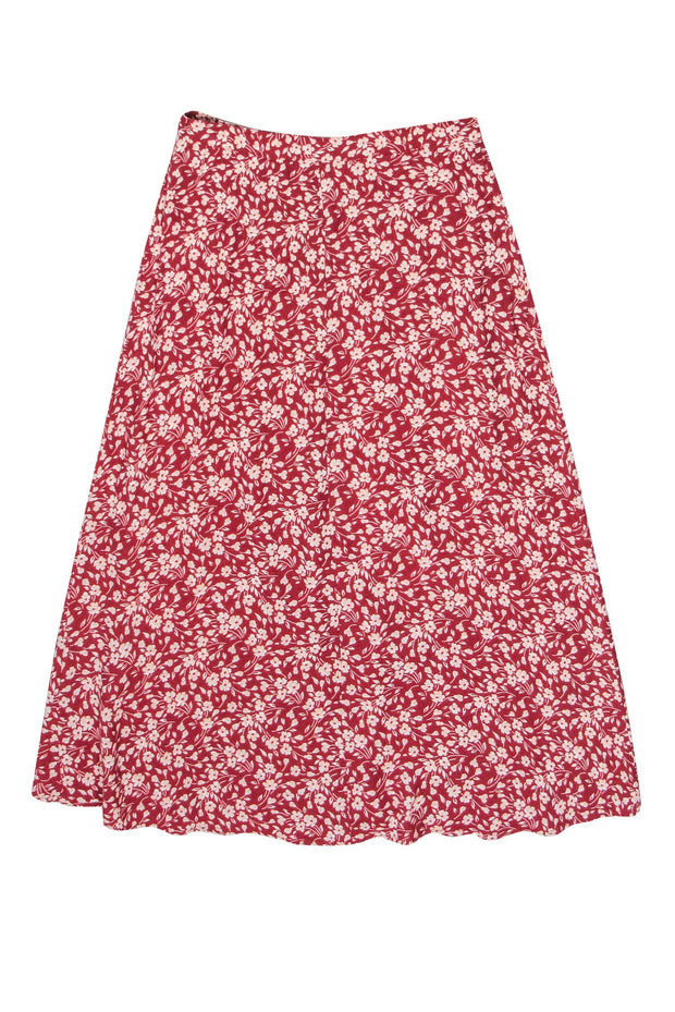 Current Boutique-Reformation - Red & White Floral Print "Betty" Midi Wrap Skirt Sz 2