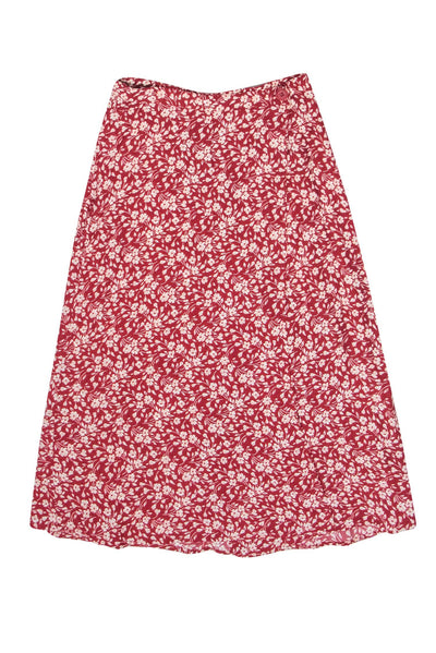 Current Boutique-Reformation - Red & White Floral Print "Betty" Midi Wrap Skirt Sz 2