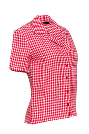 Current Boutique-Reformation - Red & White Gingham Print Short Sleeve Button-Up Blouse Sz XS