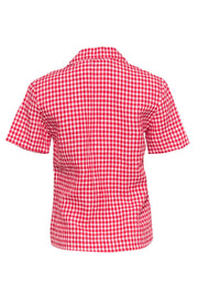 Current Boutique-Reformation - Red & White Gingham Print Short Sleeve Button-Up Blouse Sz XS