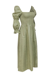 Current Boutique-Reformation - Sage Green Linen Juliet Sleeve Maxi Dress Sz M