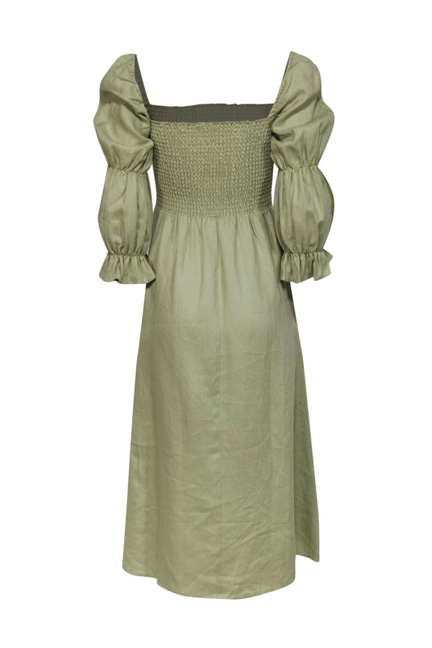 Current Boutique-Reformation - Sage Green Linen Juliet Sleeve Maxi Dress Sz M