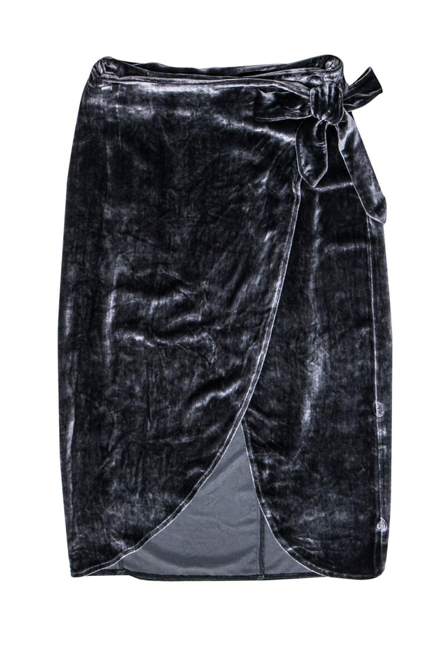 Current Boutique-Reformation - Slate Blue Velvet Wrap Midi Skirt Sz S