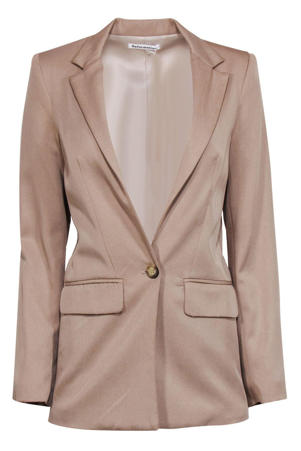 Current Boutique-Reformation - Tan Single Button Blazer w/ Shoulder Pads Sz XS