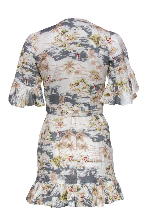 Current Boutique-Reformation - Tropical Sailboat Print Linen Wrap Dress Sz XS