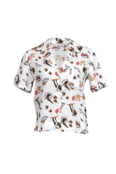 Current Boutique-Reformation - White Beach Print Linen Button-Up Shirt Sz XS