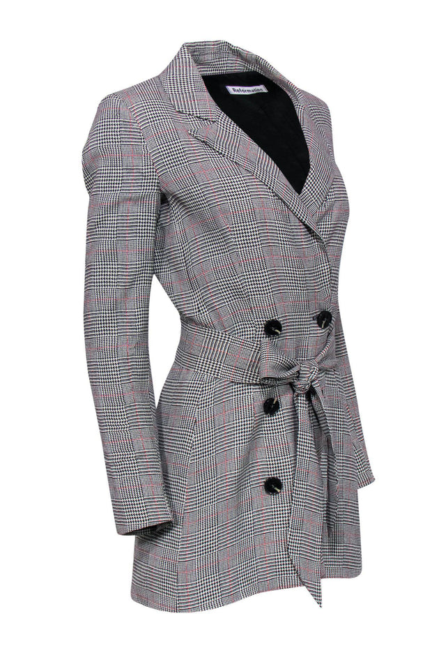 Current Boutique-Reformation - White, Black & Red Glen Plaid Double Breasted Blazer-Style Dress Sz XS