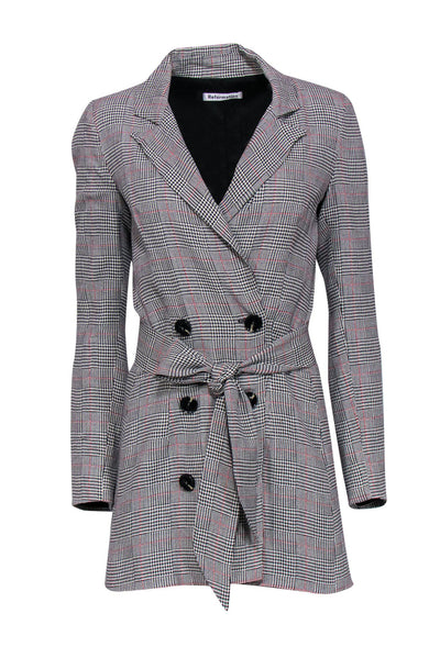 Current Boutique-Reformation - White, Black & Red Glen Plaid Double Breasted Blazer-Style Dress Sz XS