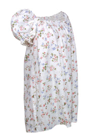 Current Boutique-Reformation - White Floral Print Linen "Carsen" Puff Sleeve Shift Dress Sz L