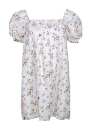 Current Boutique-Reformation - White Floral Print Linen "Carsen" Puff Sleeve Shift Dress Sz L