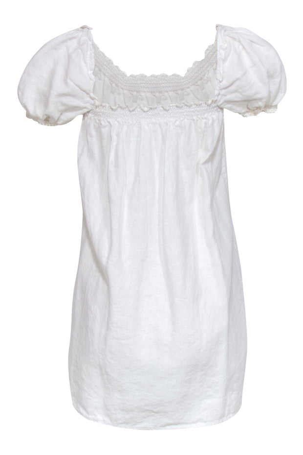 Current Boutique-Reformation - White Linen "Carsen" Puff Sleeve Mini Shift Dress Sz L