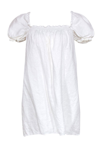Current Boutique-Reformation - White Linen "Carsen" Puff Sleeve Mini Shift Dress Sz L