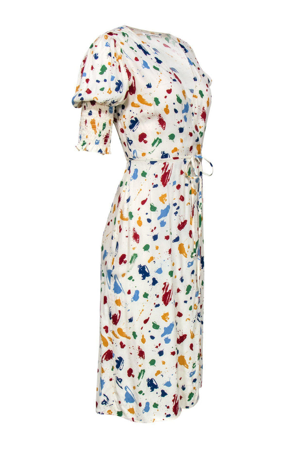 Current Boutique-Reformation - White Paint Splatter Print Wrap Midi Dress Sz XS