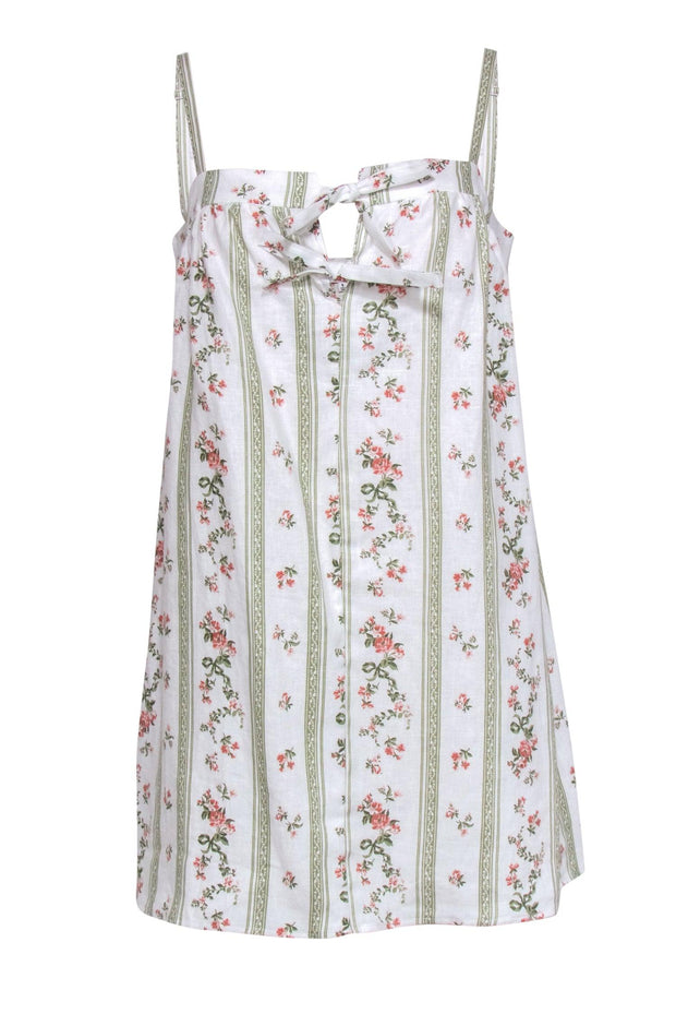 Current Boutique-Reformation - White, Pink & Green Striped & Floral Print “Winifred” Linen Shift Dress Sz 8