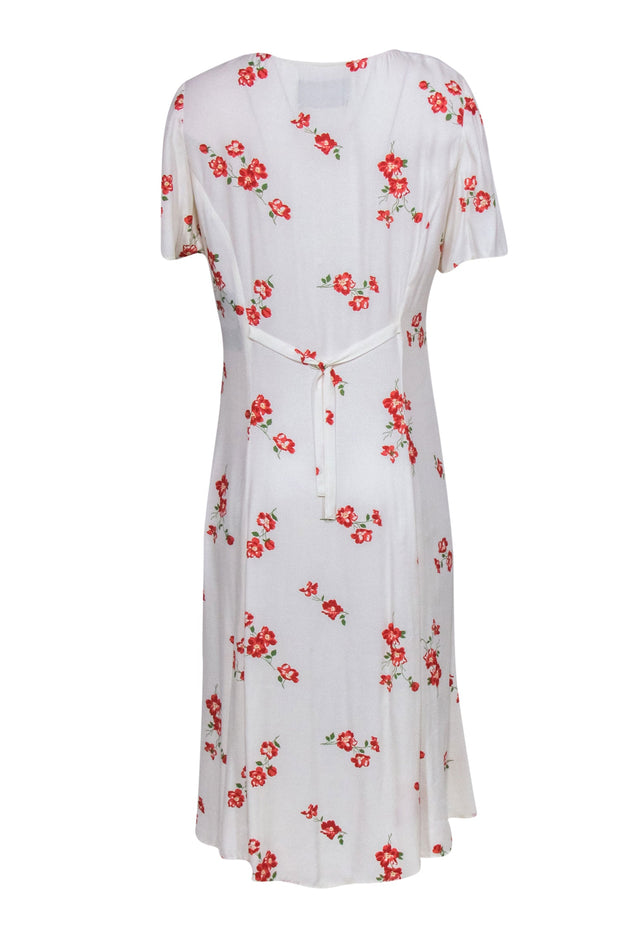 Current Boutique-Reformation - White & Red Floral Midi "Locklin" Button Front Dress Sz 10