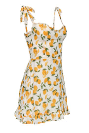 Current Boutique-Reformation - White, Yellow & Green Lemon Print Ruffled Mini Dress Sz 6