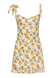Current Boutique-Reformation - White, Yellow & Green Lemon Print Ruffled Mini Dress Sz 6