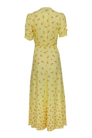Current Boutique-Reformation - Yellow Floral Print Puff Sleeve Wrap Maxi Dress Sz M