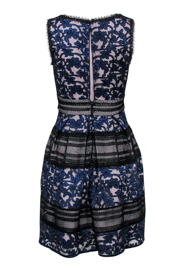 Current Boutique-Reiss - Black & Blue Lace Fit & Flare Dress Sz 2