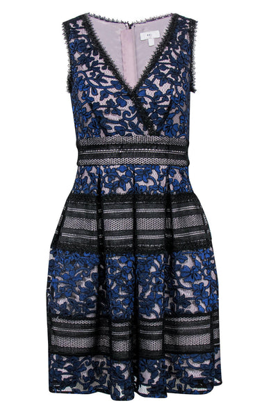 Current Boutique-Reiss - Black & Blue Lace Fit & Flare Dress Sz 2