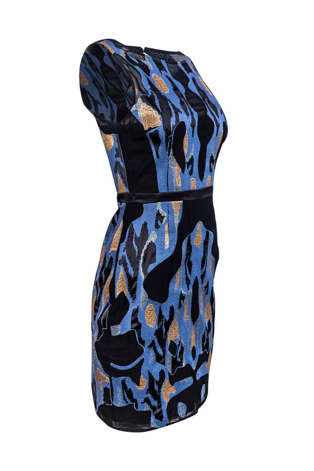 Current Boutique-Reiss - Black & Blue Swirled Sheath Dress Sz 4