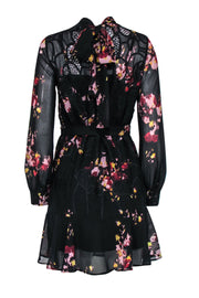 Current Boutique-Reiss - Black Floral Print Mini Dress w/ Crochet Embellishment Sz 4