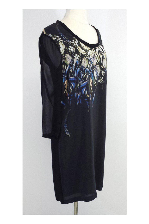 Current Boutique-Reiss - Black Floral Print Silk Shift Dress Sz 6