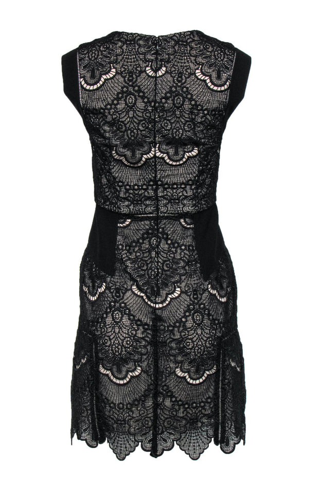 Current Boutique-Reiss - Black Lace Sheath Dress w/ Nude Lining Sz 4