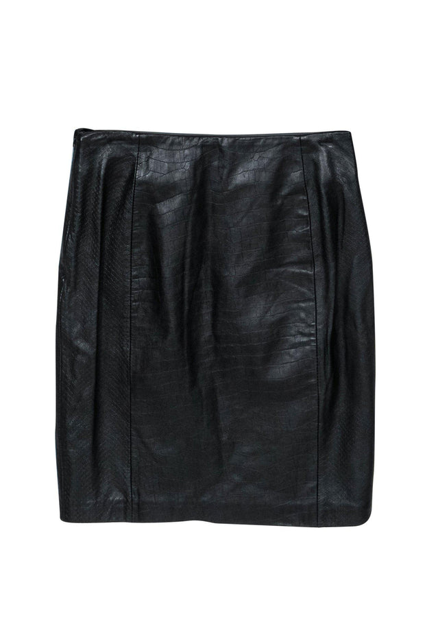 Current Boutique-Reiss - Black Leather Snakeskin Embossed Pencil Skirt Sz 6