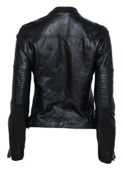 Current Boutique-Reiss - Black Leather Zip-Up Jacket w/ Quilted Trim Sz 6