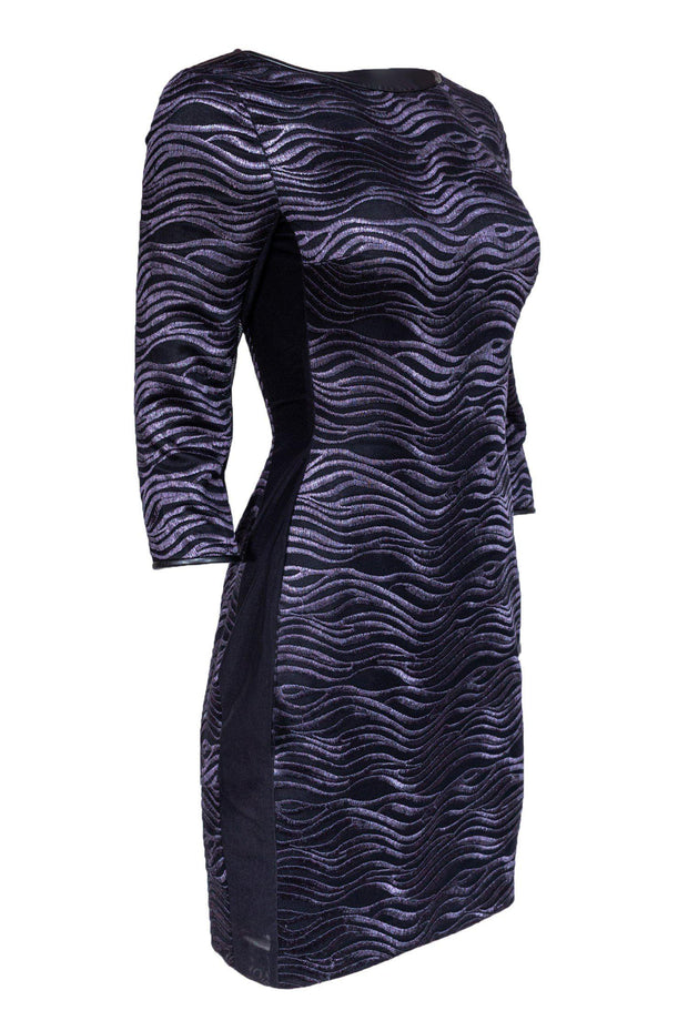 Current Boutique-Reiss - Black Shiny Wavy Embroidery Sheath Dress Sz 4