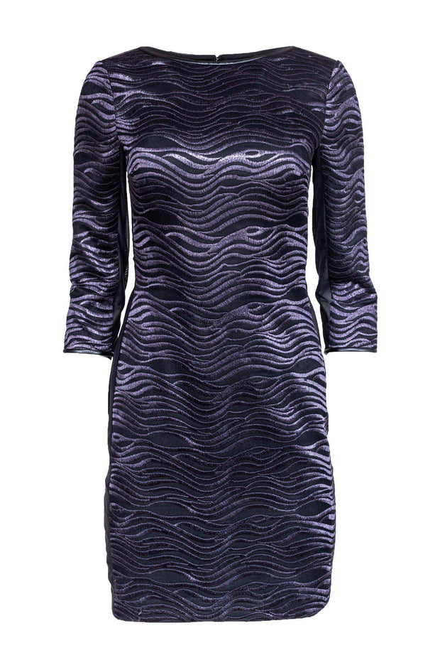 Current Boutique-Reiss - Black Shiny Wavy Embroidery Sheath Dress Sz 4