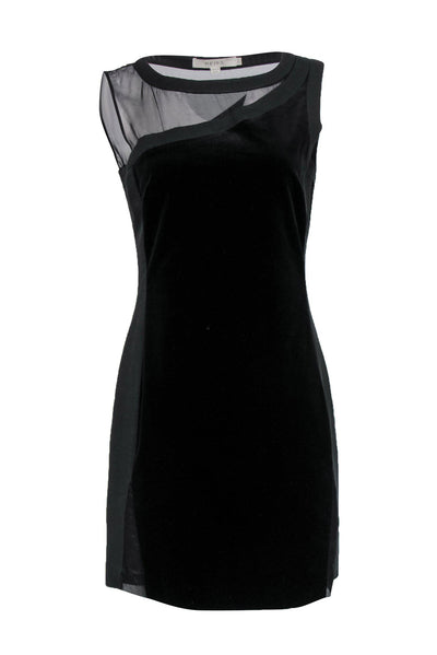 Current Boutique-Reiss - Black Velvet Sheath Dress w/ Mesh Sz 6