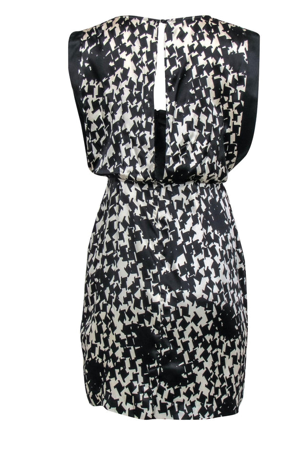 Current Boutique-Reiss - Black & White Patterned Silk Satin Layered Cocktail Dress Sz 8