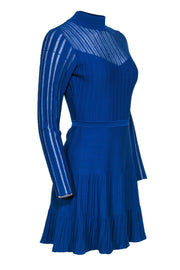 Current Boutique-Reiss - Blue Mock Neck Ribbed Fit & Flare Dress w/ Flounce Hem Sz S