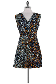 Current Boutique-Reiss - Blue & Tan Printed Flared Dress Sz 8