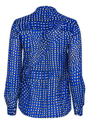 Current Boutique-Reiss - Blue, White & Black Dot Printed Pleated Blouse Sz 2