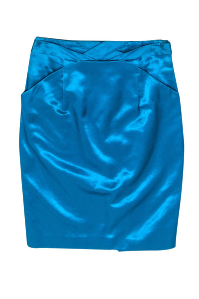Current Boutique-Reiss - Bright Blue Satin Pencil Skirt w/ Pockets Sz 2